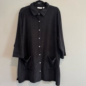 Belle Kim Gravel Beach Button-Up Shirt Pockets Poolside Terry Cloth Beach 2X